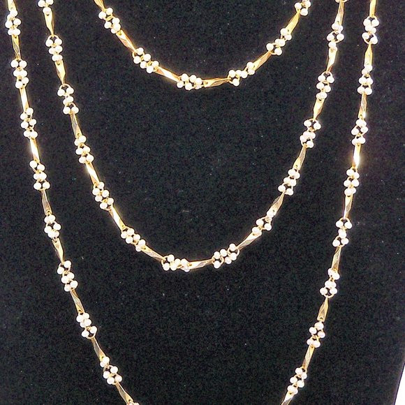 Source Unknown Jewelry - Small Pearls Gold Tone 3 Strand Necklaces and Bracelet Set